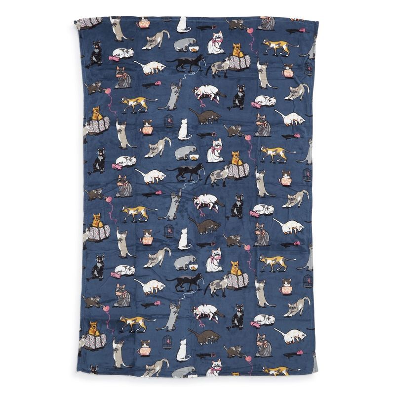 Twin Blue Cat Print Fleece Throw Blanket