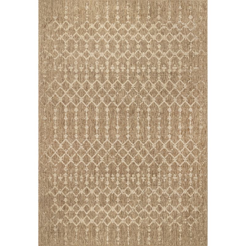 Reversible Easy-Care Beige Synthetic 4' x 6' Indoor/Outdoor Rug