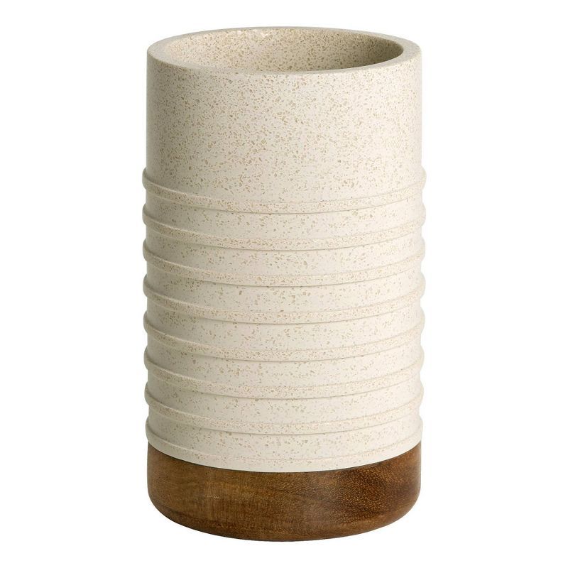 Natural Beige Resin and Sandstone Tumbler with Wooden Base