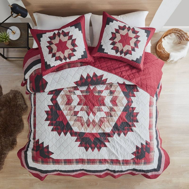 King Red Cotton Quilt Set with Medallion Design