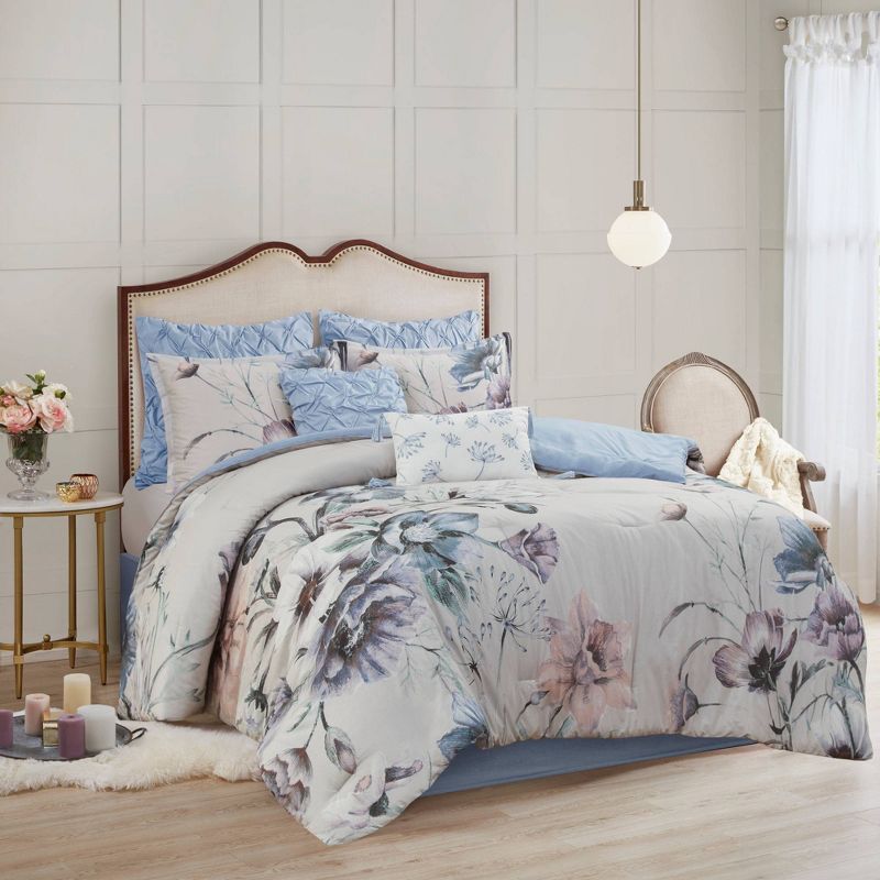 Madison Park King Blue Floral Cotton Comforter Set