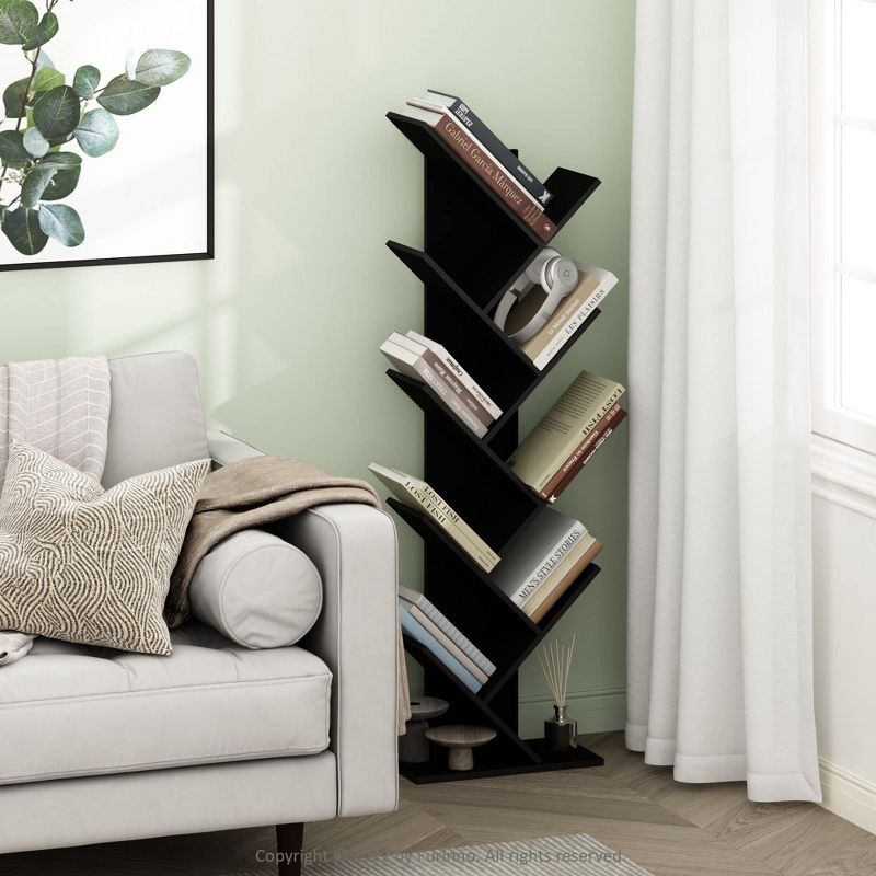 Espresso 9-Tier Lightweight Tree Bookshelf for Versatile Use