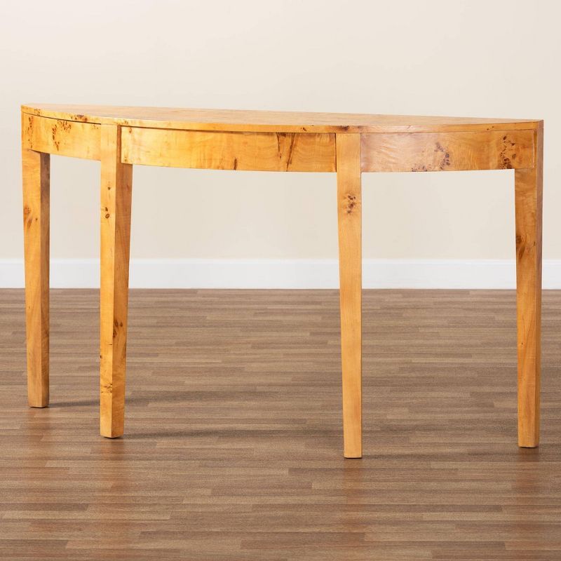 Jihan Natural Burl Wood Half-Moon Console Table