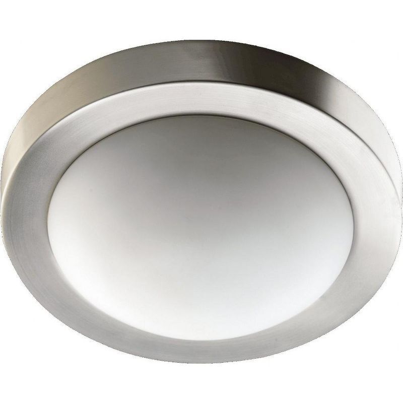 Satin Nickel 2-Light Flush Mount with Opal Glass Shade