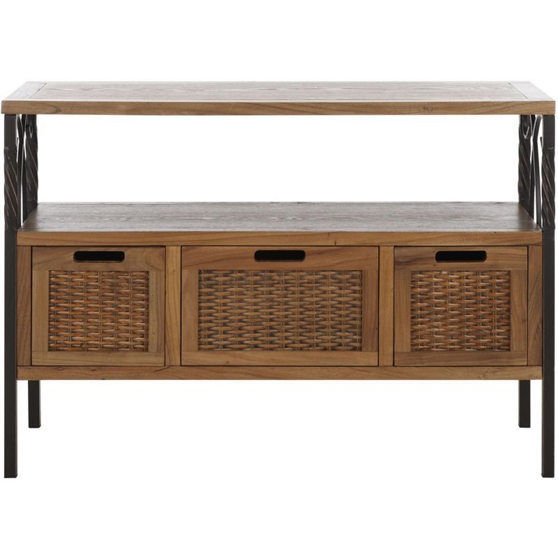 Transitional Joshua Oak 3-Drawer Console Table with Twisted Metal Frame