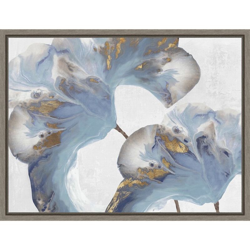 Eva Watts Blue and Gold Floral Canvas Print with Gray Frame