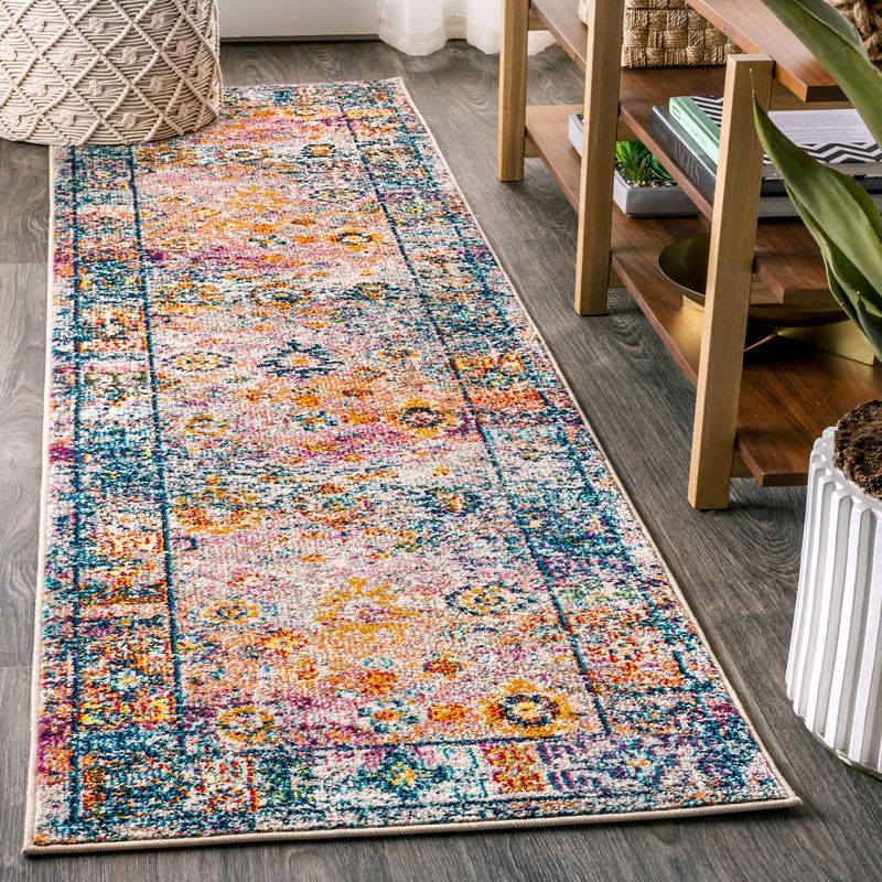 Cream and Navy Synthetic Bohemian Flair Area Rug