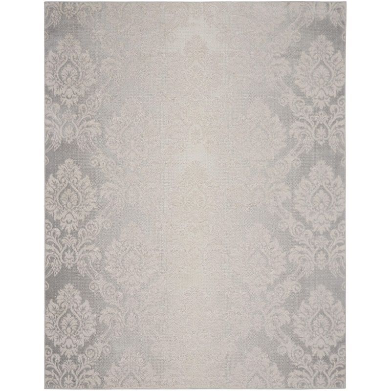 Ivory Grey Floral 9' x 12' Synthetic Area Rug