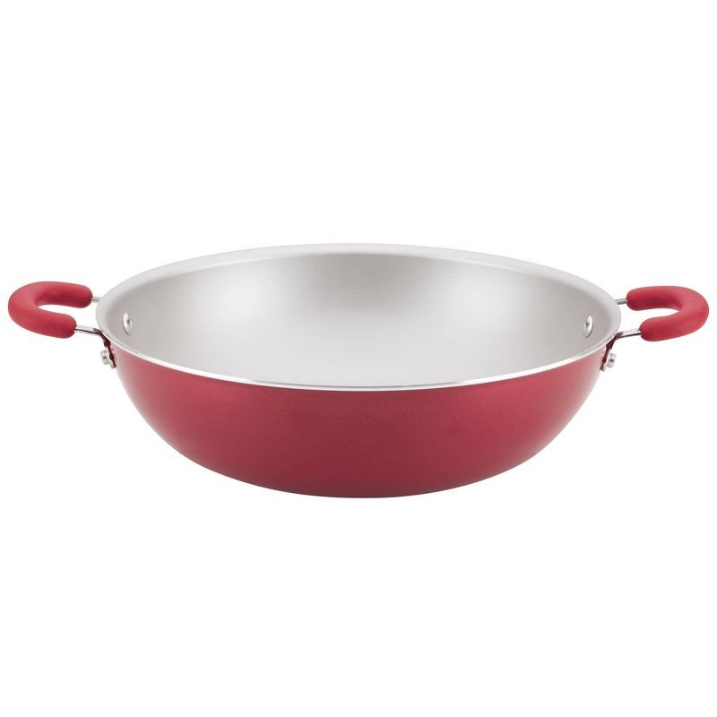 Red Shimmer 14.25" Aluminum Nonstick Wok with Silicone Handles