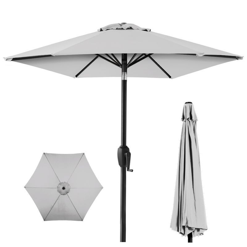 Fog Gray 7.5ft Heavy-Duty Outdoor Market Patio Umbrella with Steel Pole