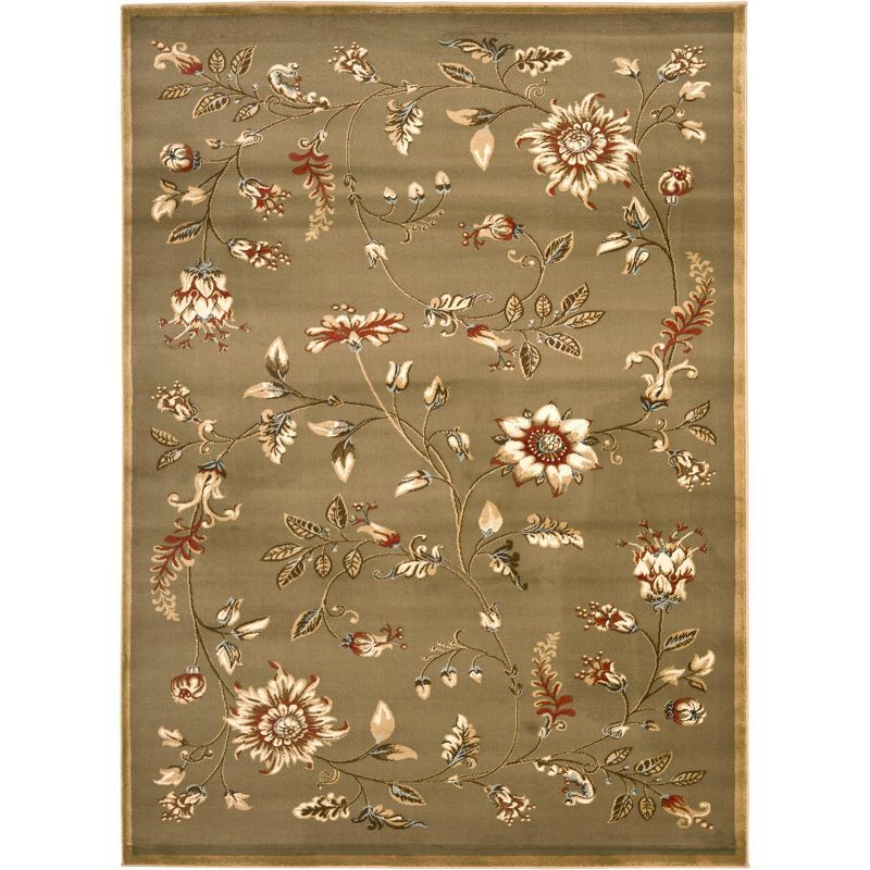 Rectangular Green/Multi Floral Synthetic 5' x 7' Area Rug