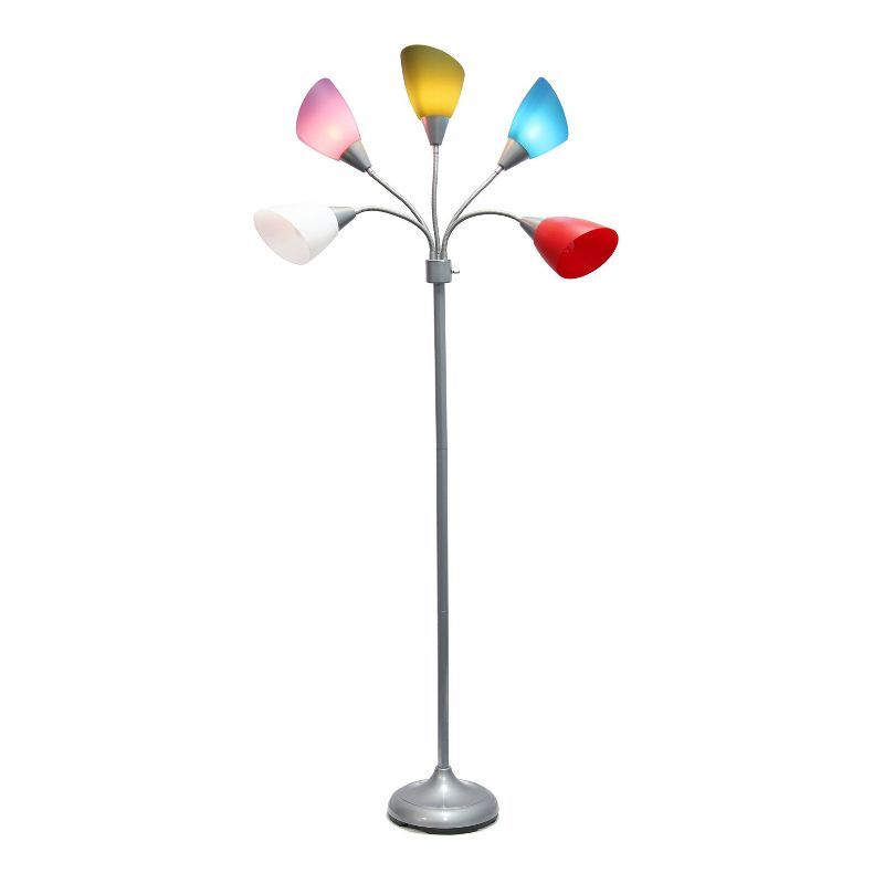 67" Contemporary Silver Multi-Head Adjustable Gooseneck Floor Lamp for Kids