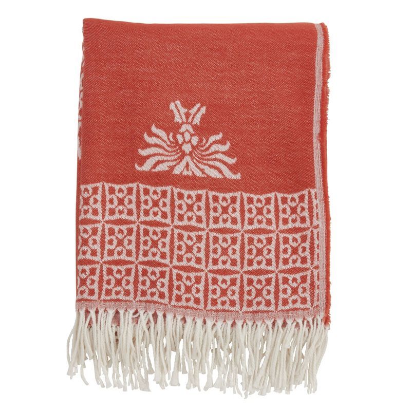 50" x 60" Persimmon Medallion Design Fringed Throw Blanket