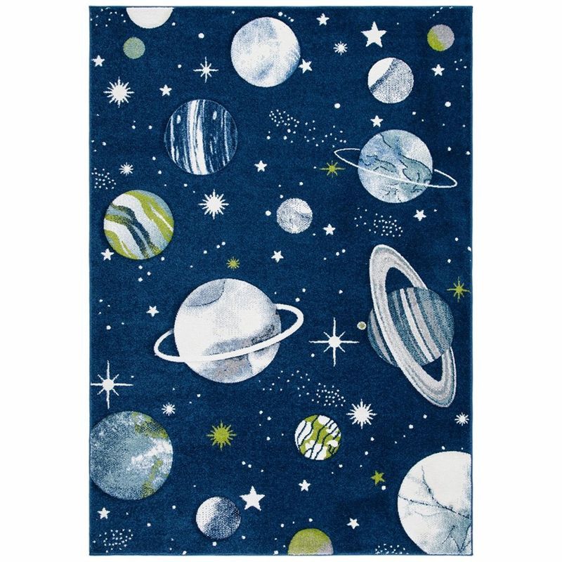 Navy and Ivory Space-Themed Kids Rectangular Area Rug