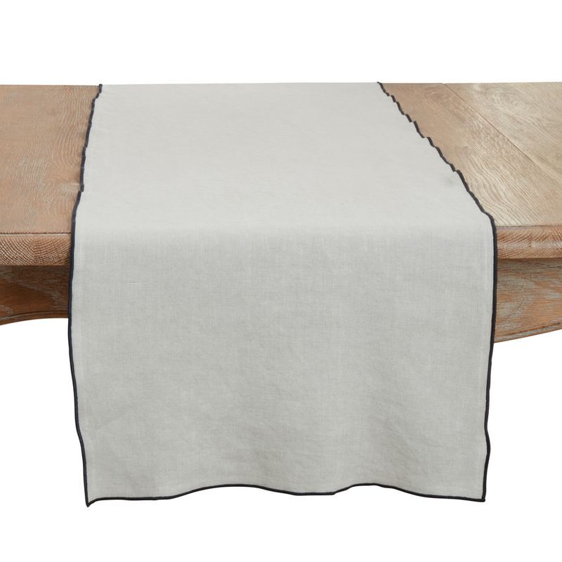 Gray Linen Stonewashed Stitched Edge Table Runner