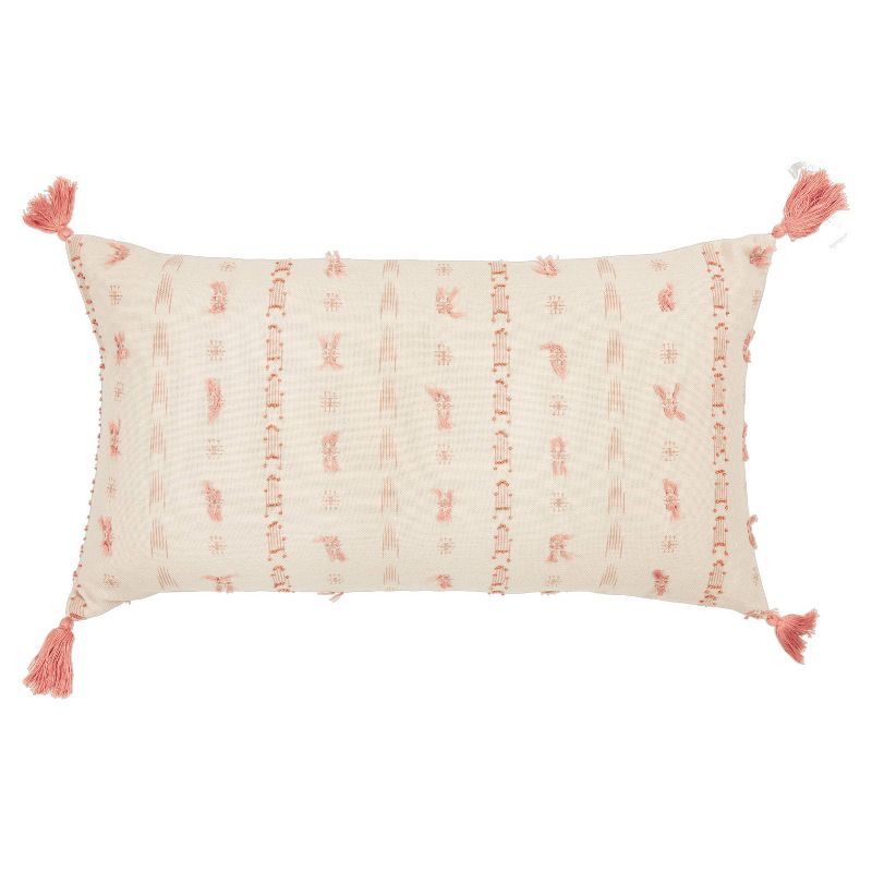 Ivory and Blush Oversized Striped Lumbar Throw Pillow