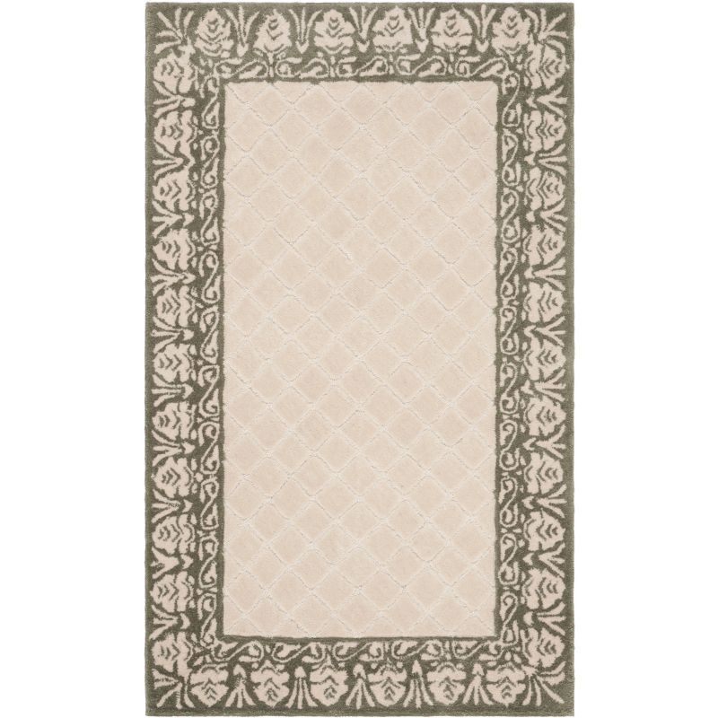 Light Green Hand-Knotted Synthetic Rectangular Rug