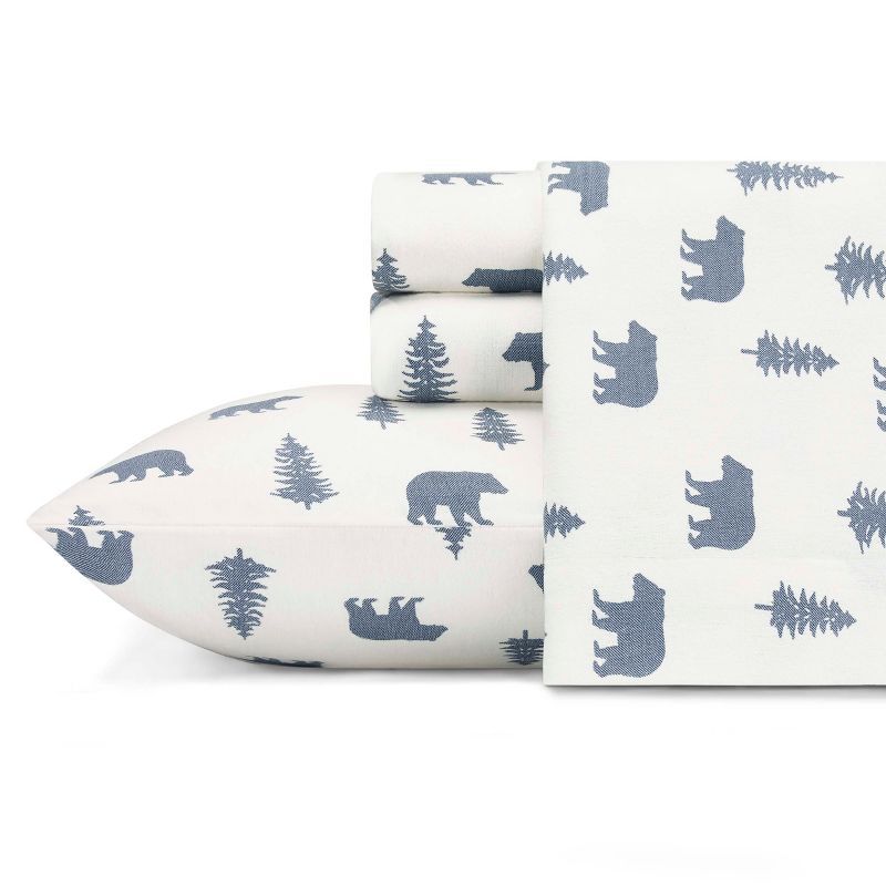 Queen Blue Bears and Trees Cotton Flannel Sheet Set