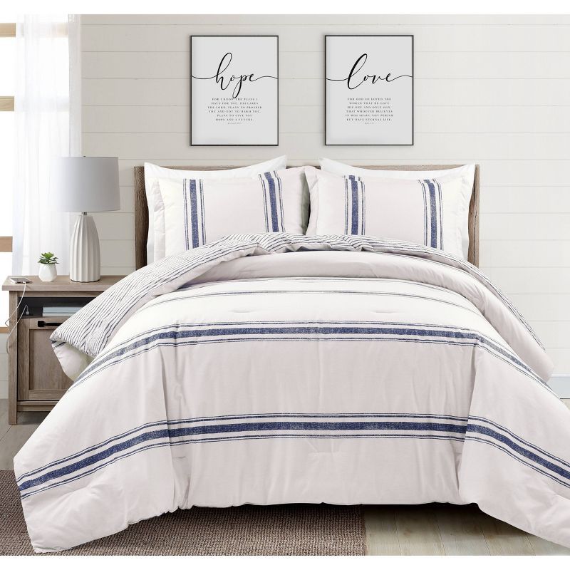 California King Navy Cotton Reversible Comforter Set