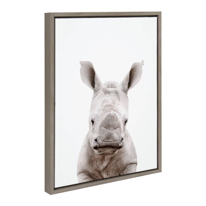 18" x 24" Gray Baby Rhino Framed Canvas Wall Art