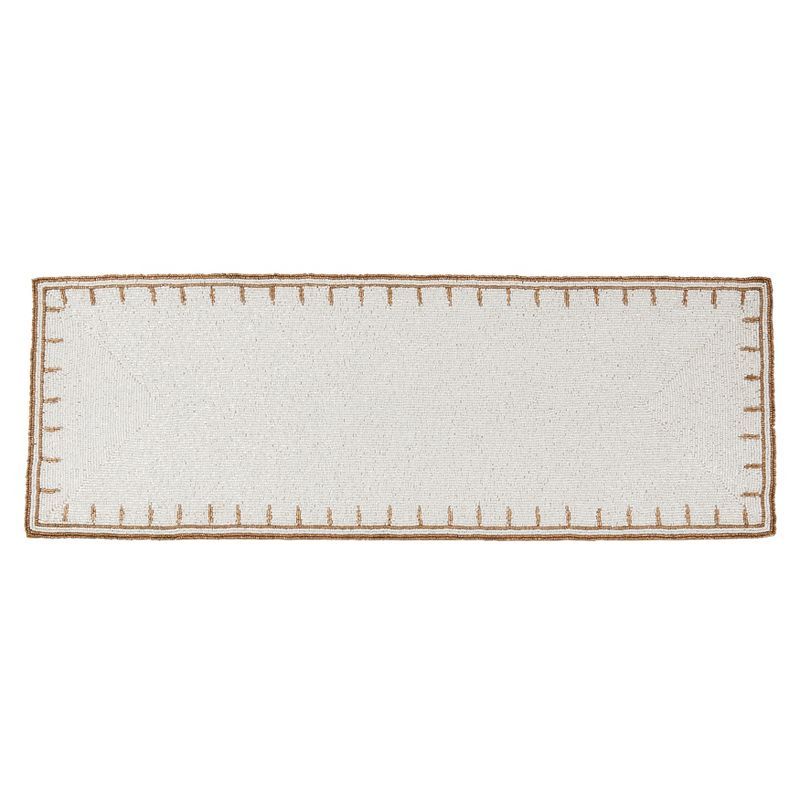 Ivory and Gold Beaded Polyester Table Runner