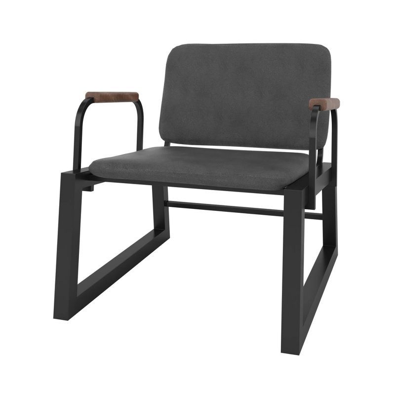 Sleek Black Faux Leather Low Accent Chair with Steel Frame