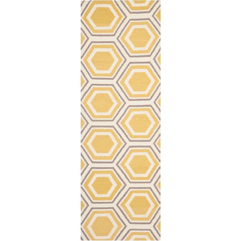 Ivory and Yellow Wool Flat Woven Geometric Runner Rug