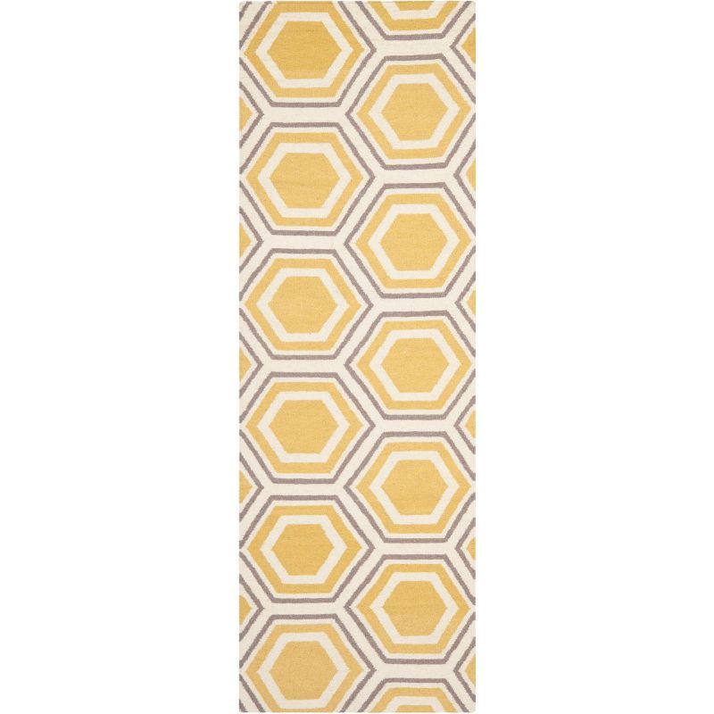 Ivory and Yellow Wool Flat Woven Geometric Runner Rug