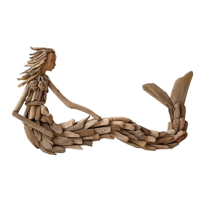 Driftwood Brown Mermaid Wall Sculpture, 21" Coastal Decor