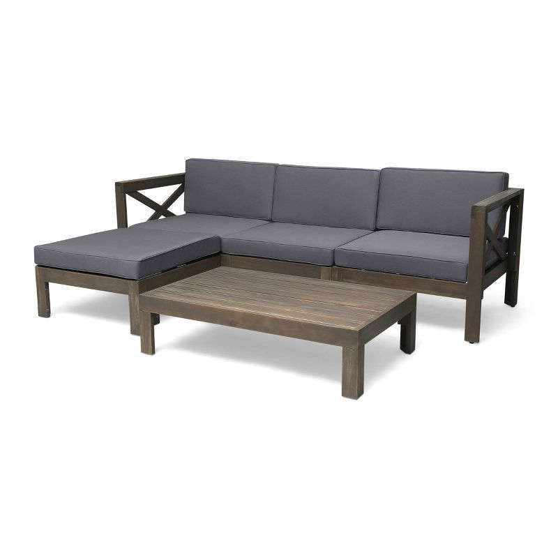 Summertime Elegance Acacia Wood 5pc Outdoor Sofa Set in Dark Gray