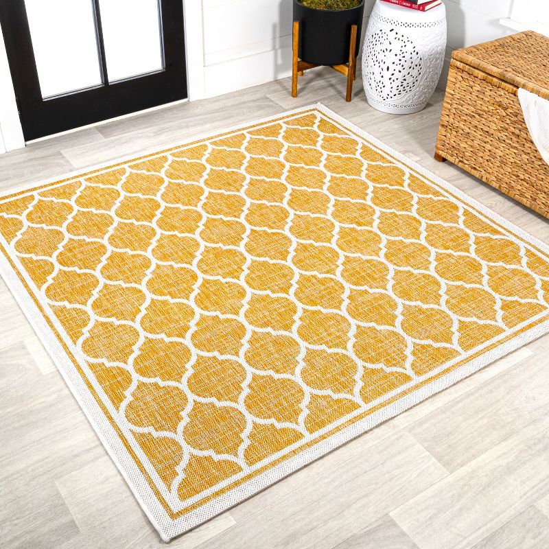 Trebol Moroccan Trellis Yellow/Cream 5' Square Synthetic Area Rug