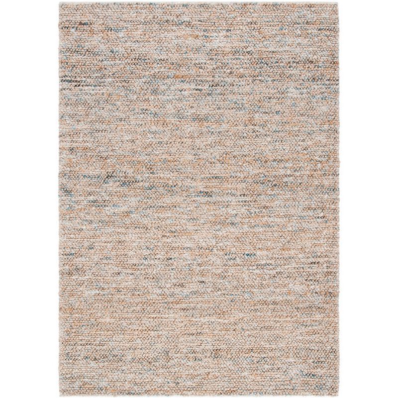 Natural and Blue Hand-Knotted Wool 6' x 9' Area Rug