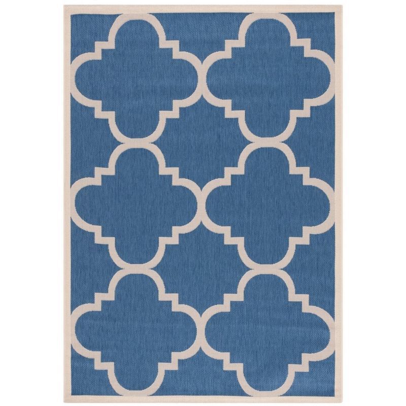 Blue and Beige Rectangular Synthetic Flat Woven Rug, 5' x 7'