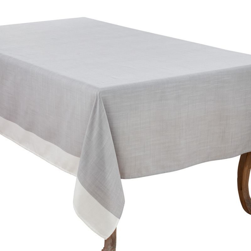 Grey and White Rectangular Polyester Tablecloth with Banded Border