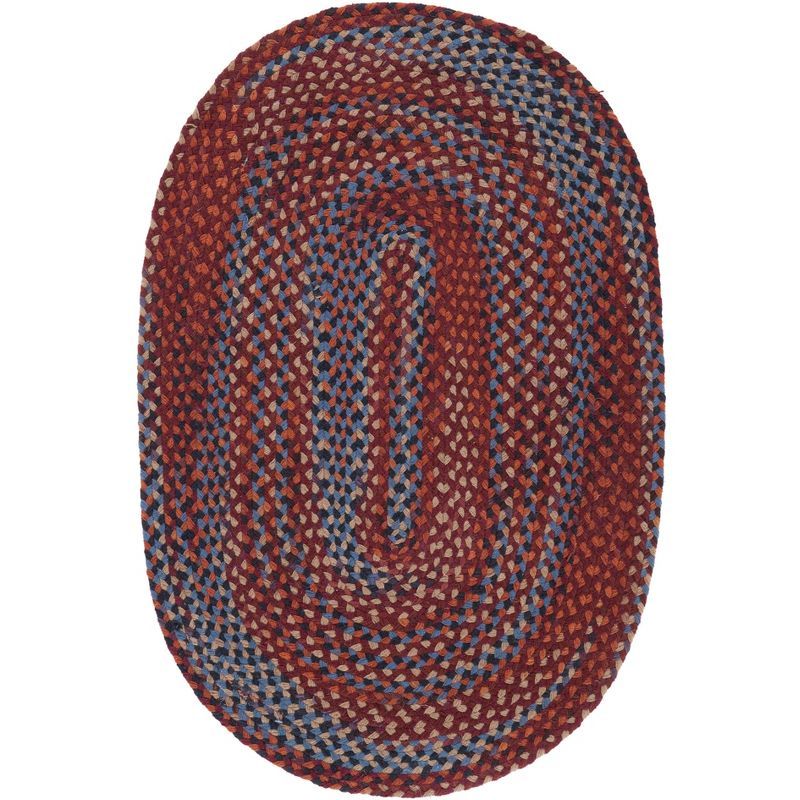 Handmade Blue and Rust Braided Oval 4' x 6' Rug