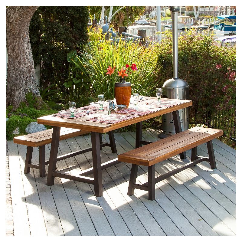 Carlisle 71'' Rustic Wood and Iron Patio Dining Set