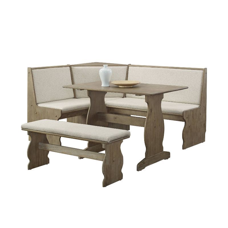 Sasha 50" Natural Wood Corner Dining Nook with Wheat Cushions