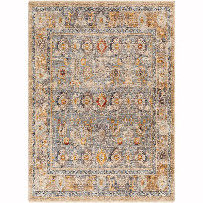 Independence Blue and Beige Synthetic Runner Area Rug 3'2" x 10'