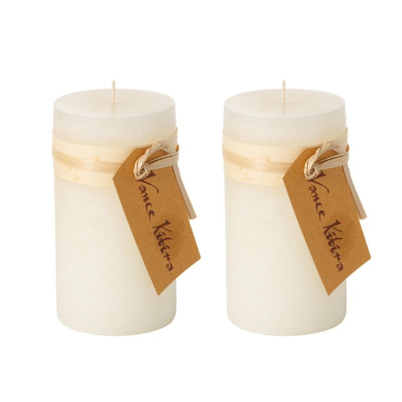 Elegant Melon White Scented Pillar Candles, Set of 2