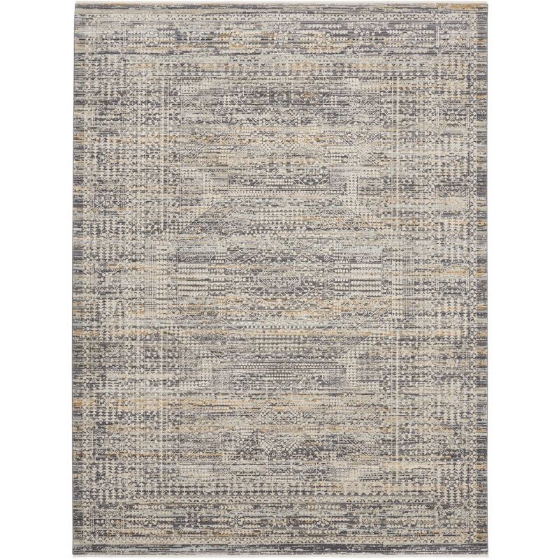 Ivory and Slate Floral Synthetic Rectangular Rug