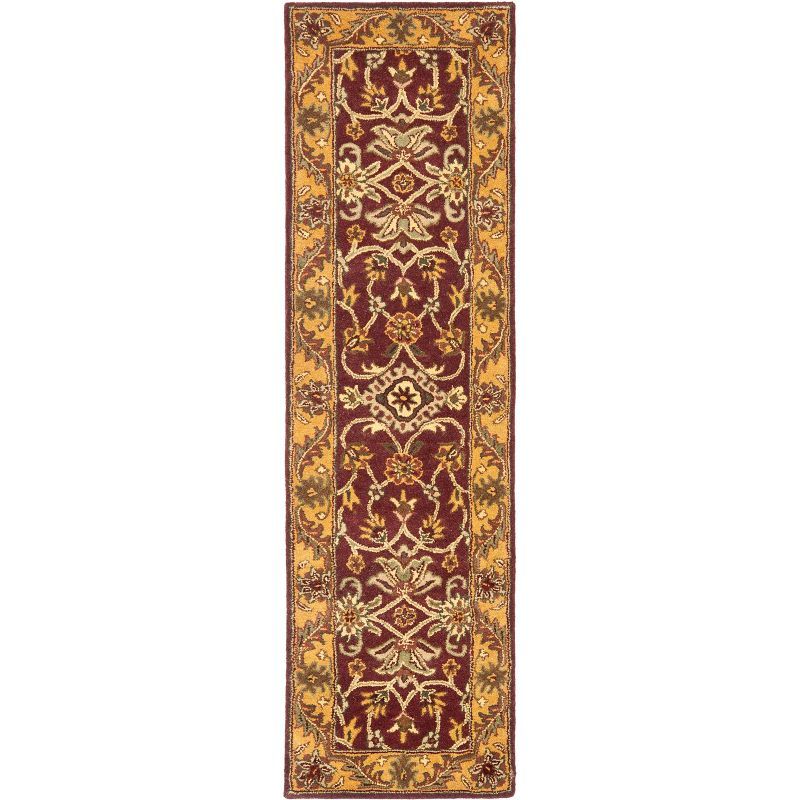 Burgundy and Gold Hand-Tufted Wool Runner Rug