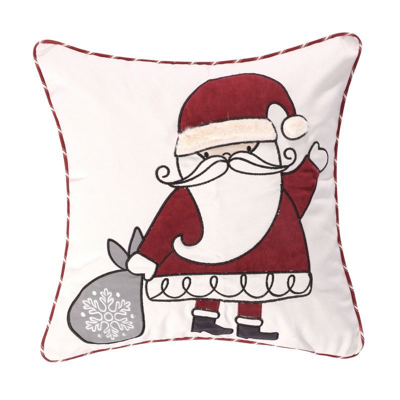 Santa Claus Lane Embroidered Christmas Throw Pillow 18x18