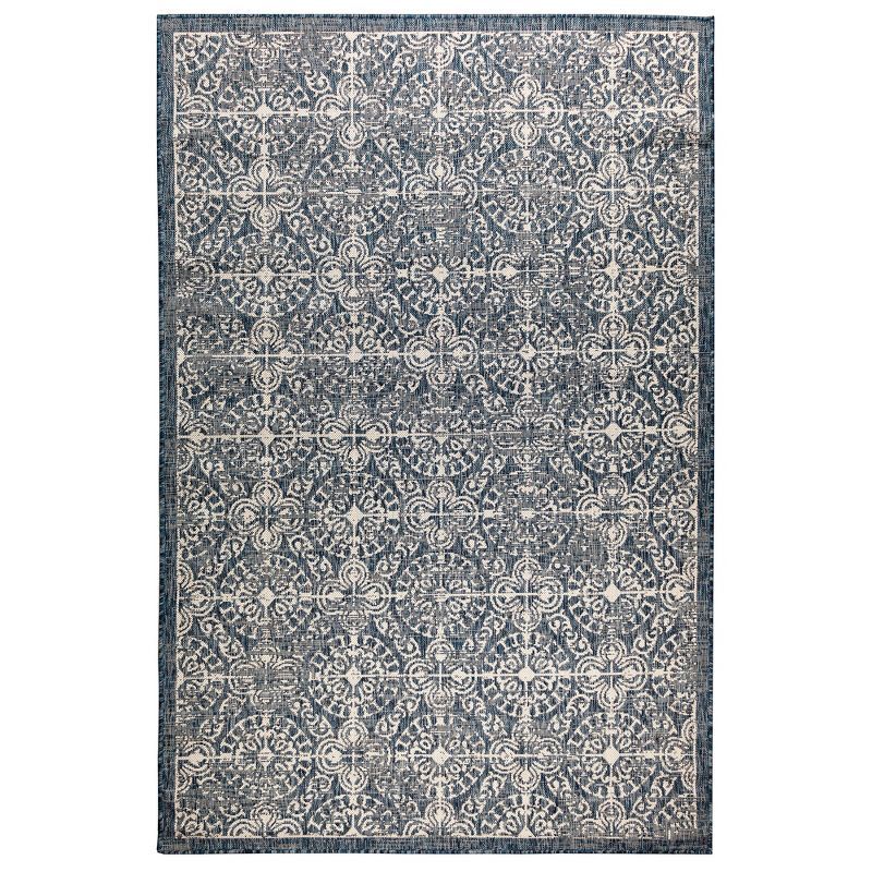 Antique Tile Navy Flatwoven Synthetic Indoor/Outdoor Rug 7'10" x 9'10"