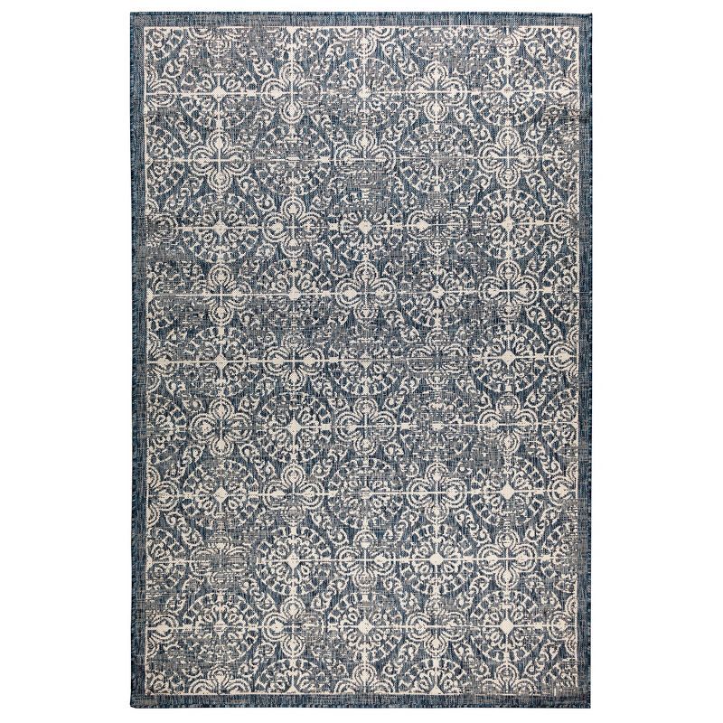 Antique Tile Medallion Navy Synthetic 4'10" x 7'6" Indoor/Outdoor Rug