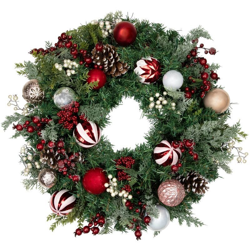 28-Inch Mixed Pine Christmas Wreath with Ornaments