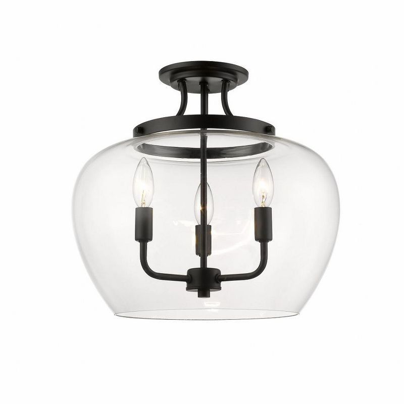 Matte Black Glass 3-Light Semi-Flush Mount Ceiling Fixture