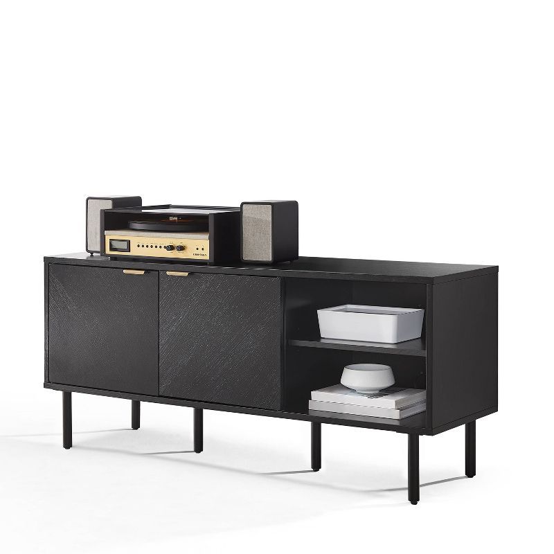 Brody Black Oak Record Storage Sideboard with Brass Handles