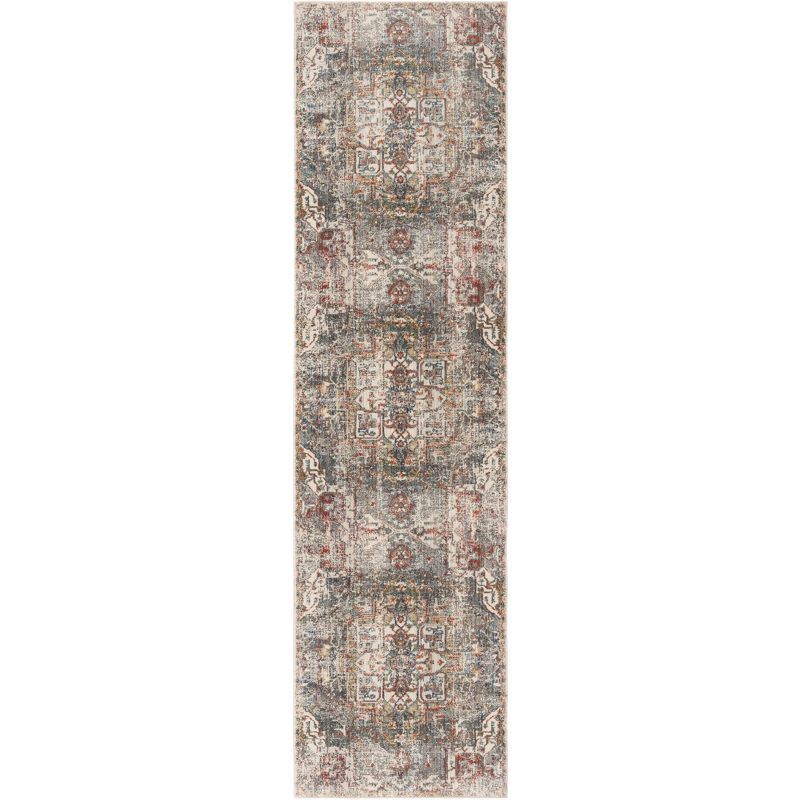 Vintage Gray and Olive Persian Style Runner Rug