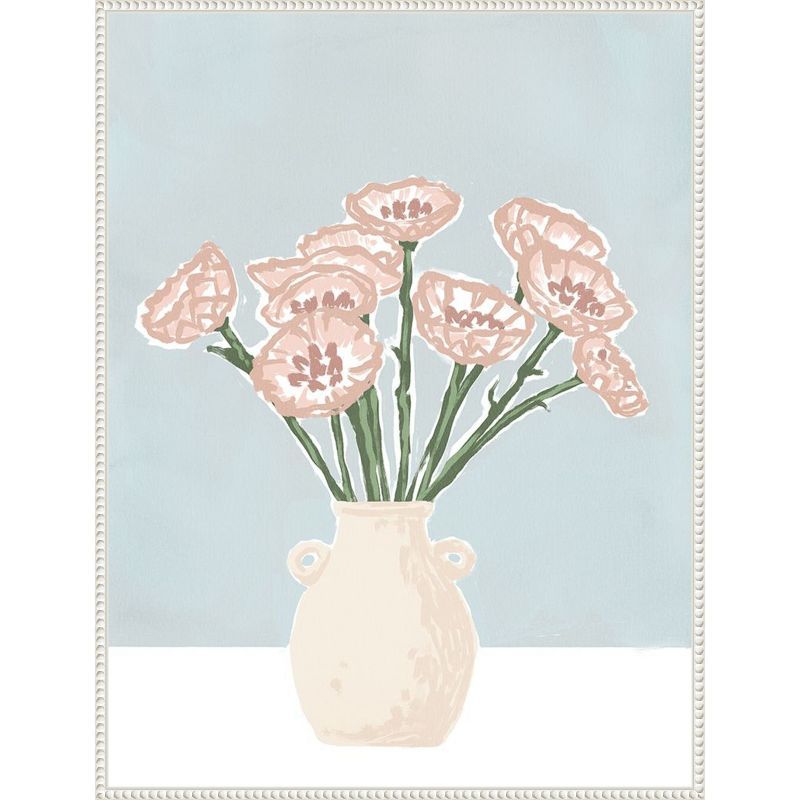 Renewed Bouquet II Pastel Pink Floral Canvas Wall Art with White Frame