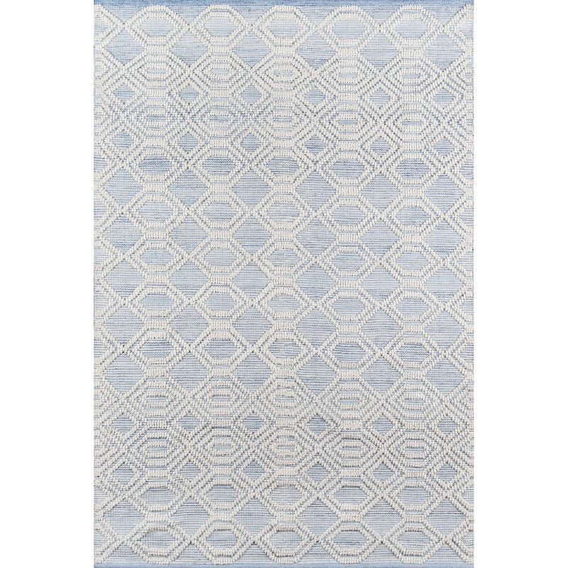 Handmade Tufted Geometric Light Blue Synthetic Area Rug